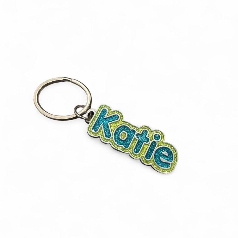 Swibco Katie Name Keychain Teal Lime Green Glitter Metal Bag Charm Y2K